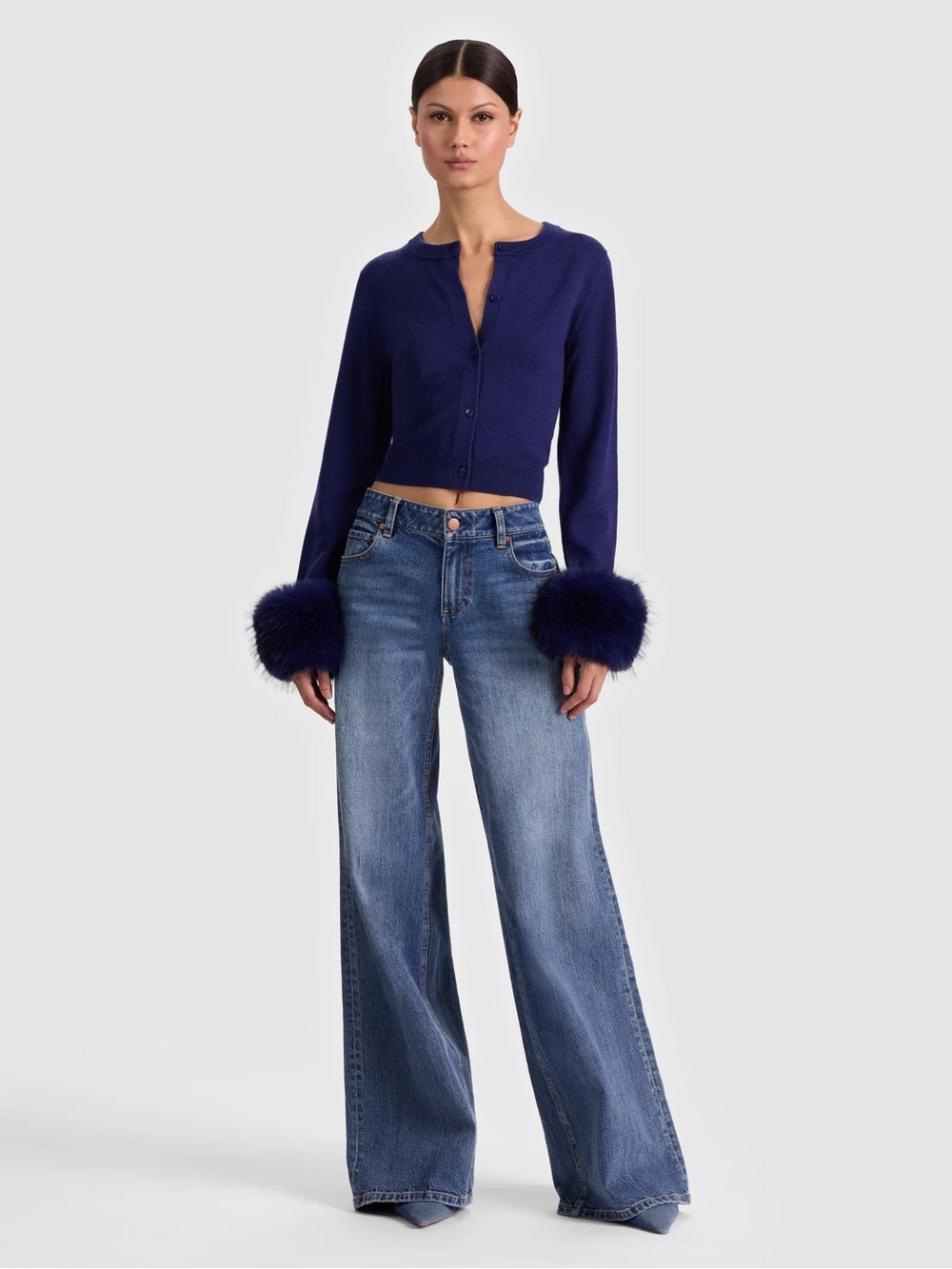 Alice and Olivia DOLLIE FAUX FUR CUFF CARDIGAN